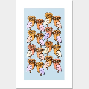 Colorful and Cute Illustrated Owl Pattern Posters and Art